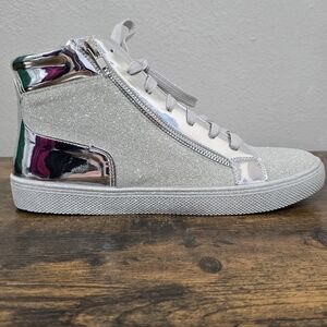 Lauren Lorraine Skippy Silver Glitter Metallic Shiny High Top Sneaker Size 10